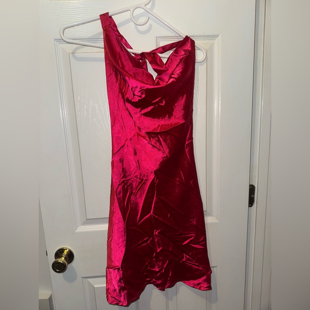 Hot Pink Satin Dress cow neck top